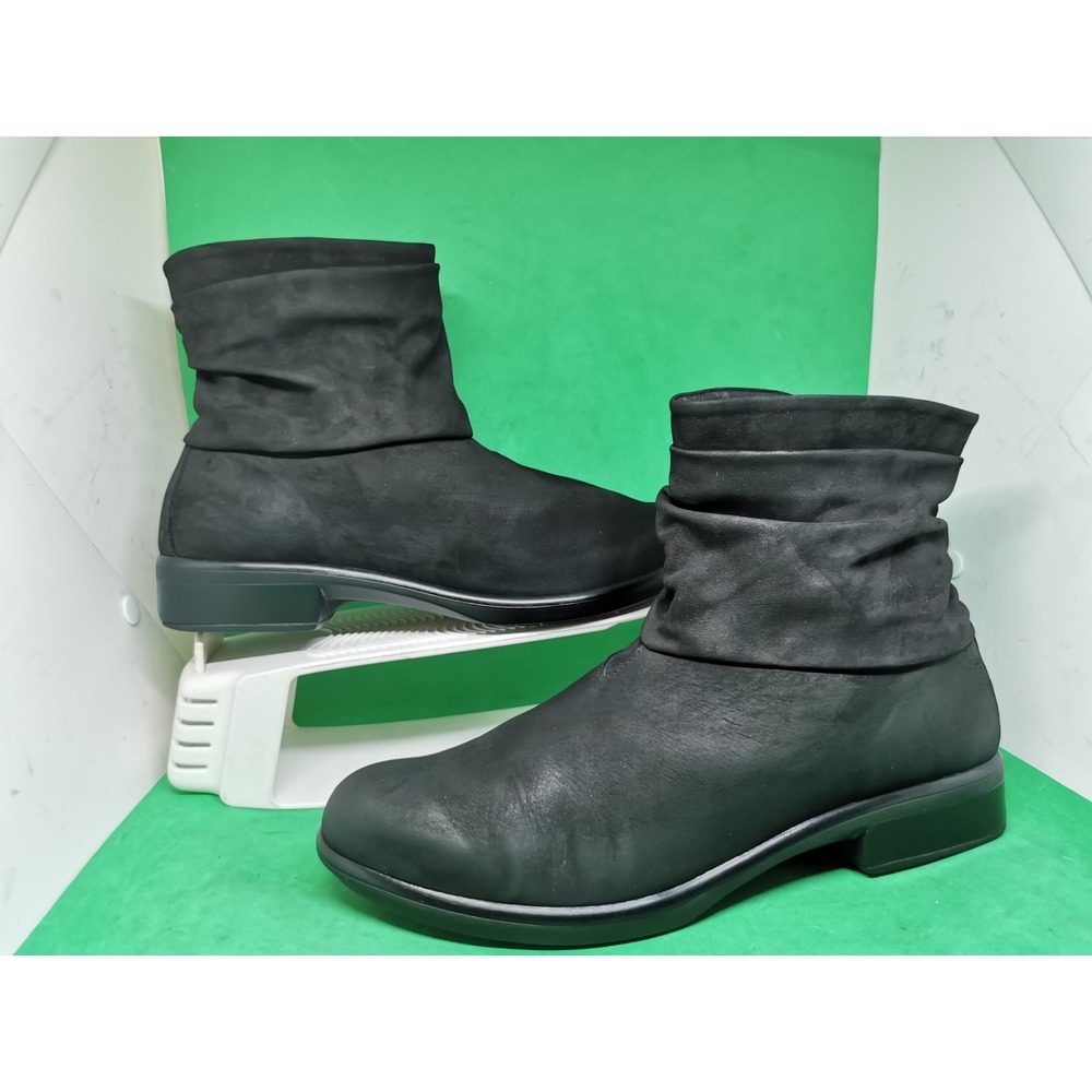 Naot Brisote Ankle Boots Women's 10 Black Nubuck Ruched Zip Comfort Minimalist